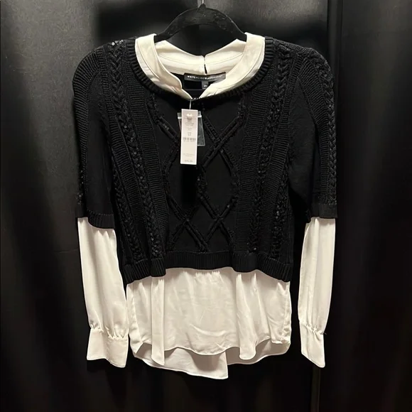 White House Black Market Monochrome Knit Blouse - Picture 1 of 6
